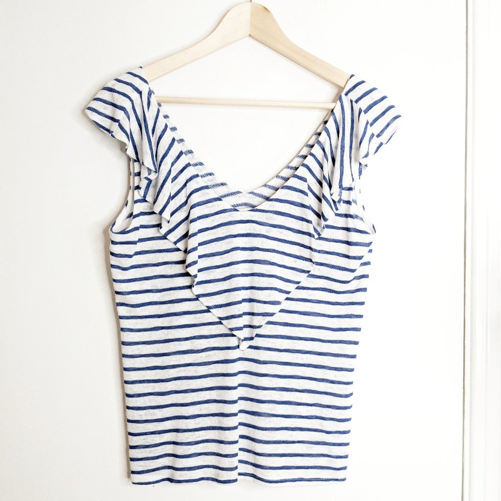 Red Haute striped ruffle top